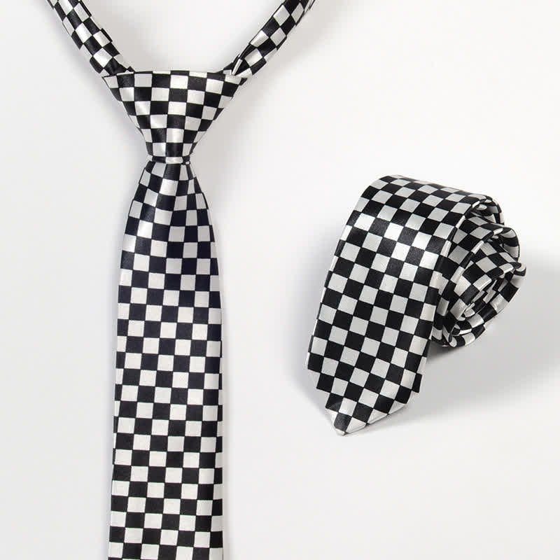 Cravate rayée à petits carreaux noirs et blancs pour homme 