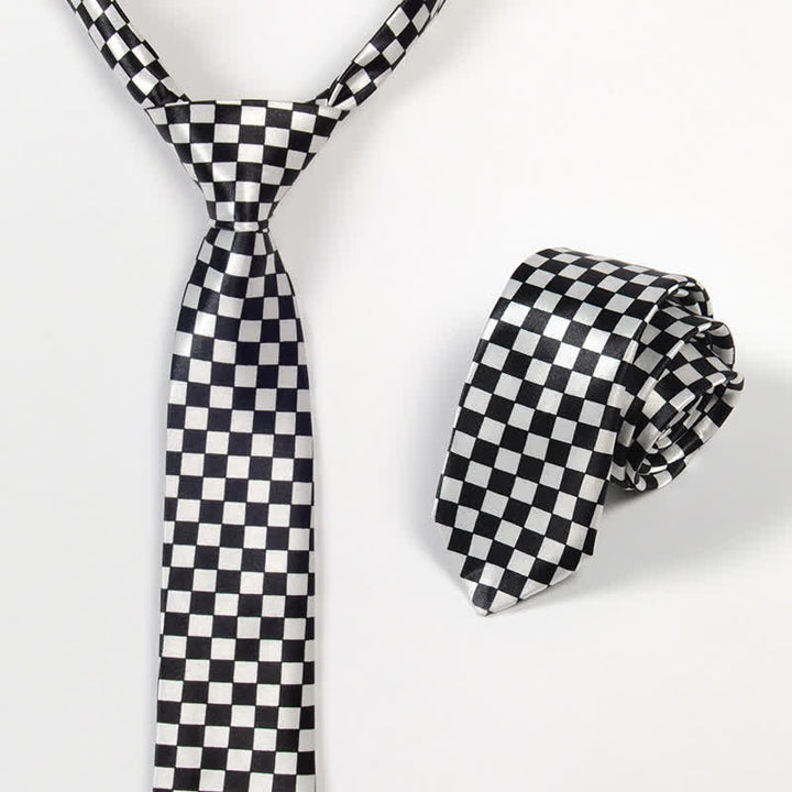 Cravate rayée à petits carreaux noirs et blancs pour homme - image 3