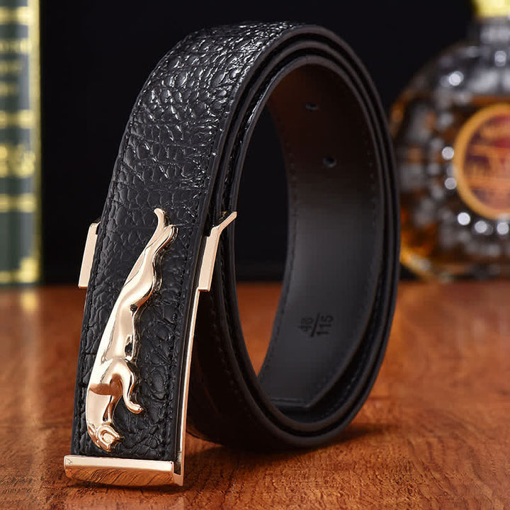 Ceinture en cuir à boucle léopard de luxe pour homme
