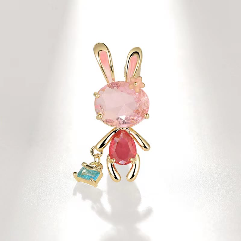 Broche pour femme en forme de petit lapin rose