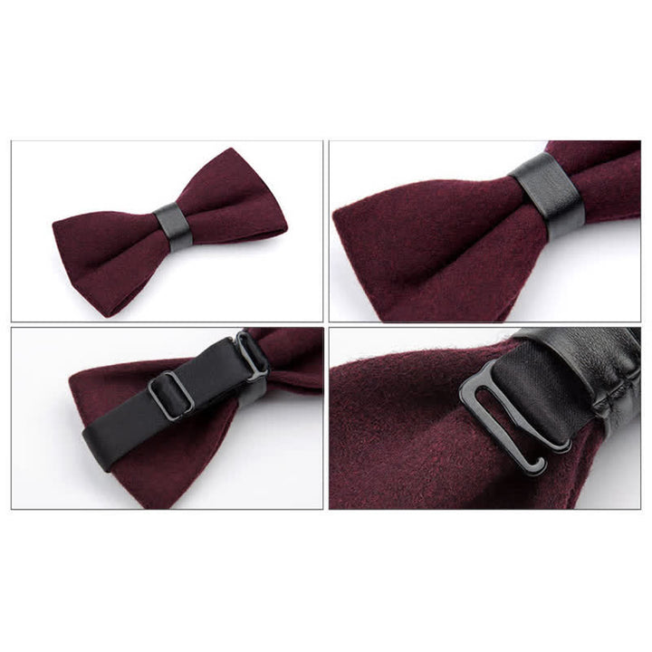 Noeud papillon en laine vintage de couleur unie pour homme