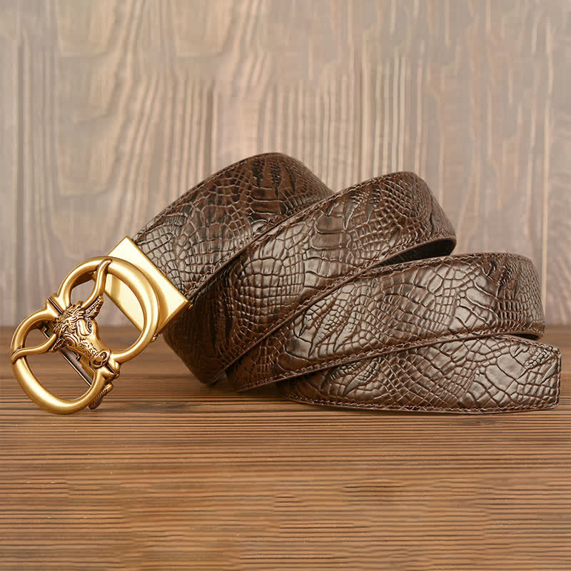 Ceinture en cuir motif crocodile pour homme, motif bœuf géant