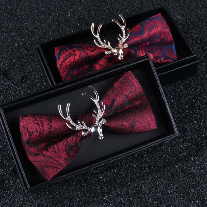 Nœud papillon pour homme avec motif cachemire et tête d'élan de Noël - image 1