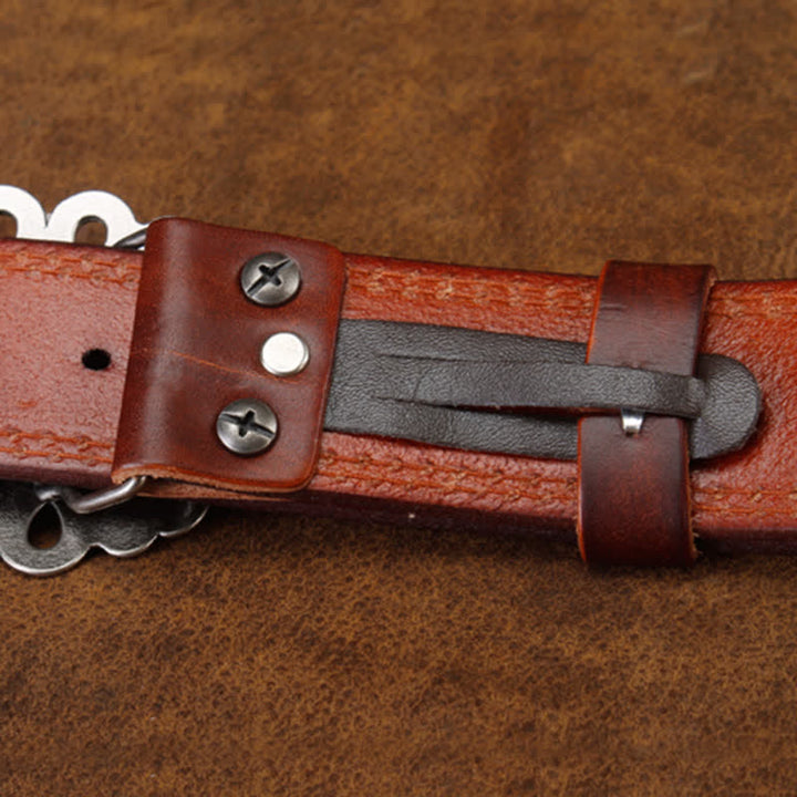 Ceinture unisexe en cuir avec pierre d'agate et fleur creuse turquoise