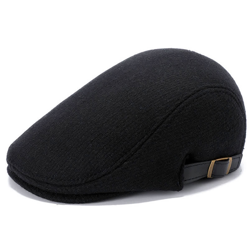 Béret plat en cuir avec boucle réglable - Noir uni - Réglable (environ 22"-23 1/4") - image 0