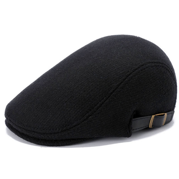 Béret plat en cuir avec boucle réglable - Noir uni - Réglable (environ 22"-23 1/4") - image 0