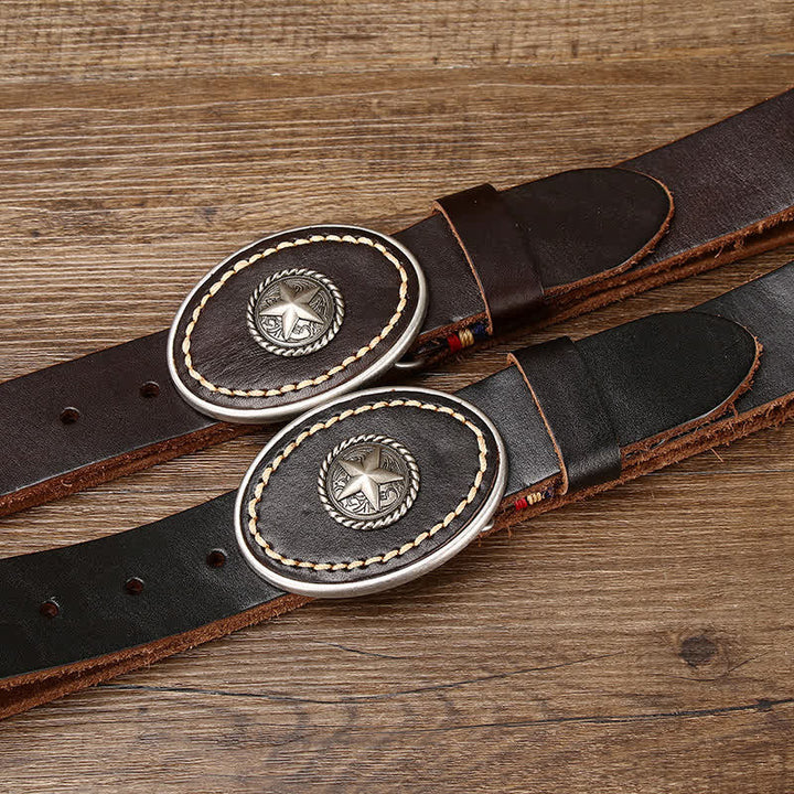 Ceinture en cuir épais Pentacle Wild-West pour homme