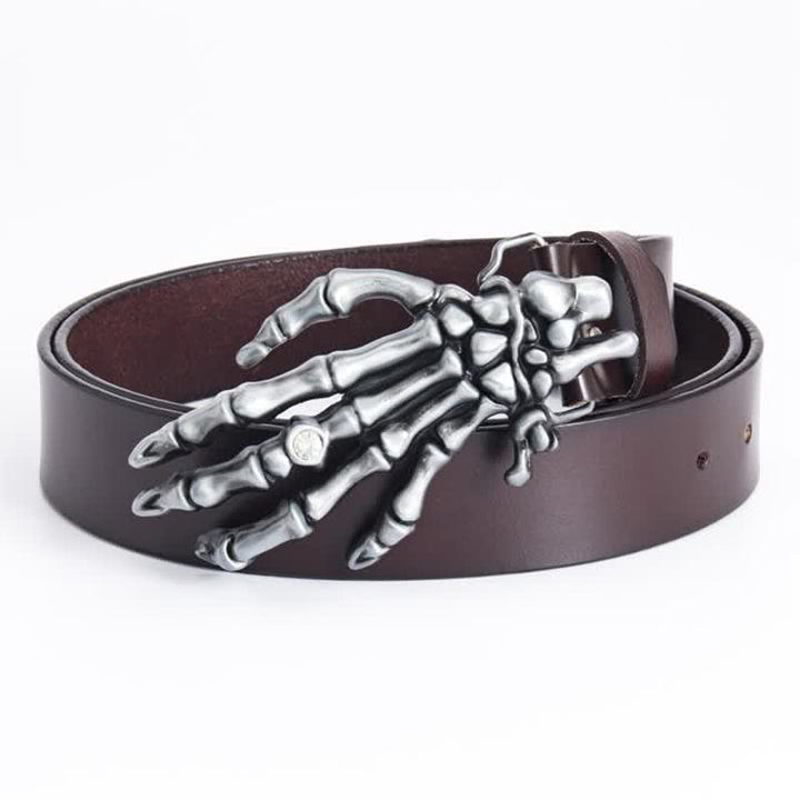 Ceinture en cuir pour homme avec motif main de squelette et punk rock