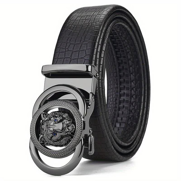 Ceinture en cuir à boucle tête de léopard motif serpent pour homme