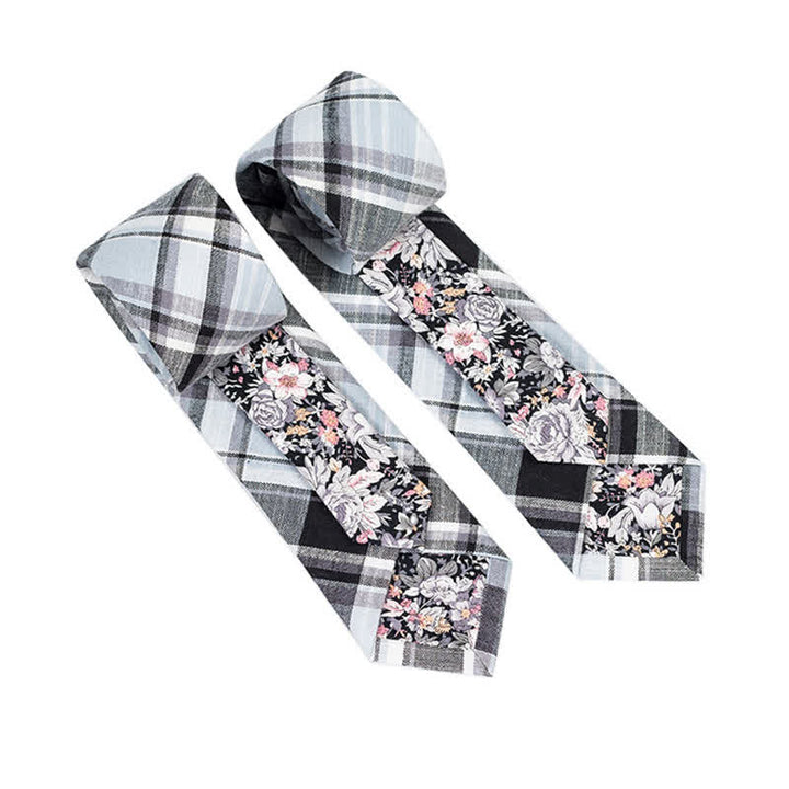 Cravate patchwork florale à carreaux pour homme - Plaid gris - image 30
