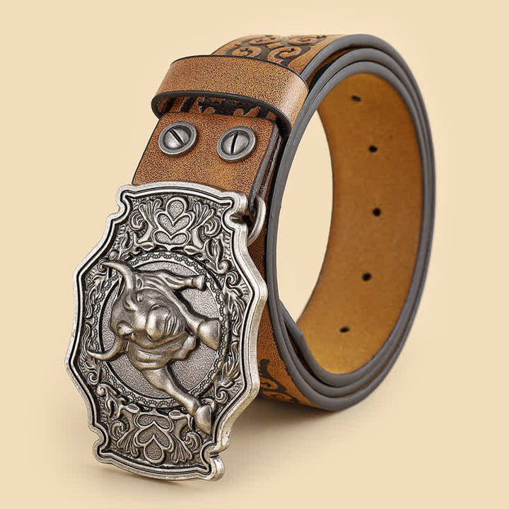 Ceinture en cuir à motif floral gravé pour homme, taureau yak matador