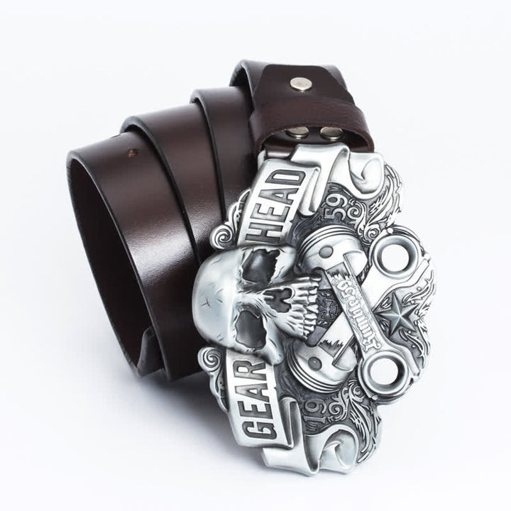 Ceinture en cuir punk fantaisie pour homme avec tête de mort