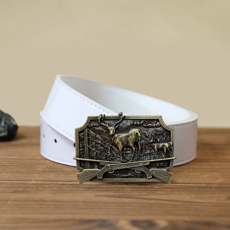 Ceinture en cuir à boucle pour homme avec fusil de chasse et cerf