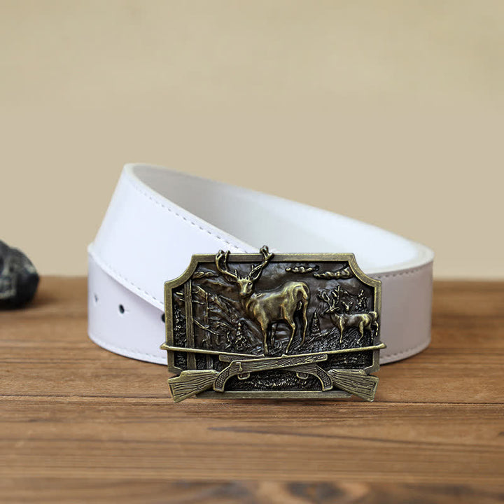Ceinture en cuir à boucle pour homme avec fusil de chasse et cerf