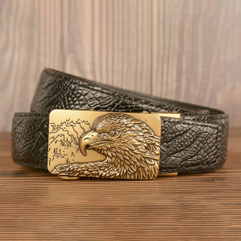 Ceinture en cuir pour homme avec motif crocodile et aigle sculpté