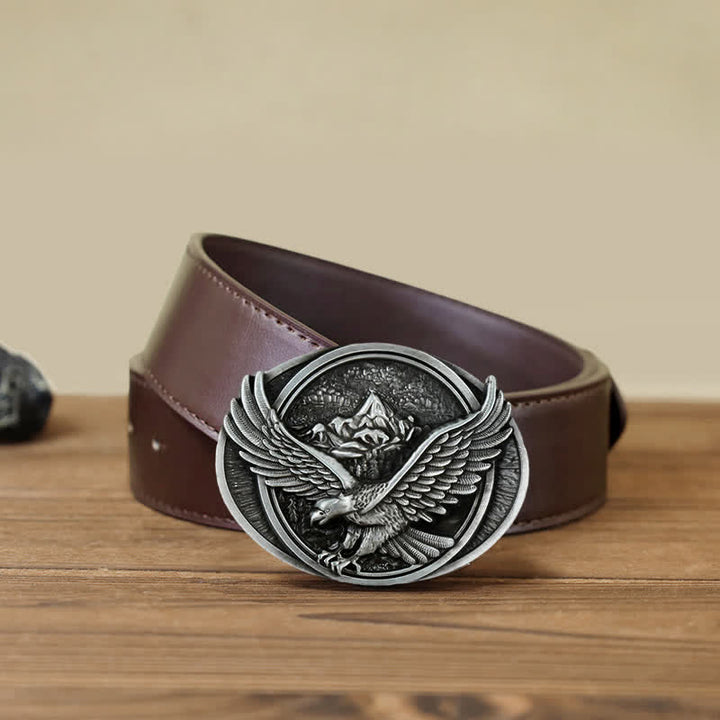 Ceinture en cuir à boucle pour homme avec motif d'aigle volant dominant