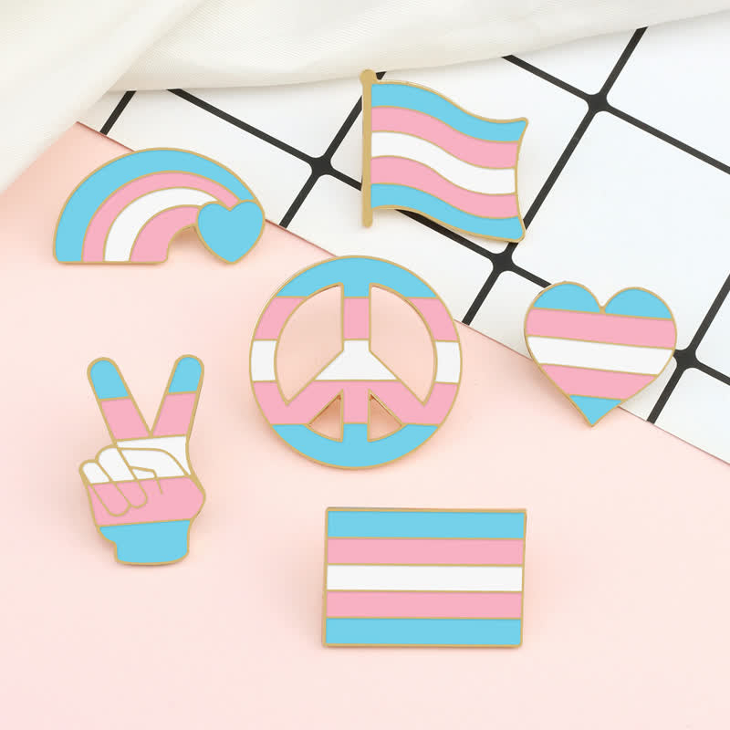 Lot de 6 broches avec drapeau arc-en-ciel rose et bleu pour la Journée de la fierté