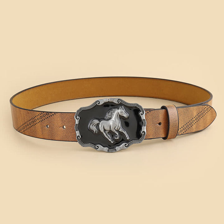 Ceinture en cuir classique argentée pour homme avec boucle en forme de cheval au galop