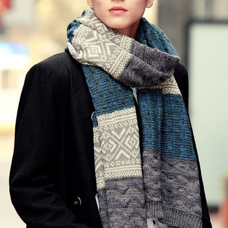 Écharpe en tricot à motif argyle pour homme avec blocs de couleurs