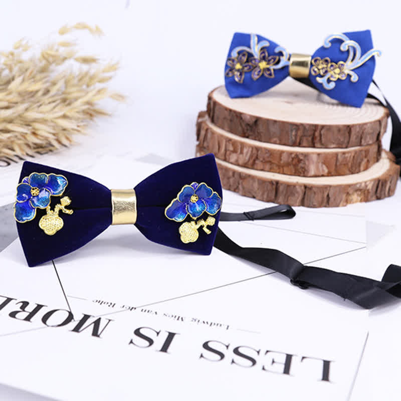 Nœud papillon en émail pour homme avec décor de fleurs et de feuilles