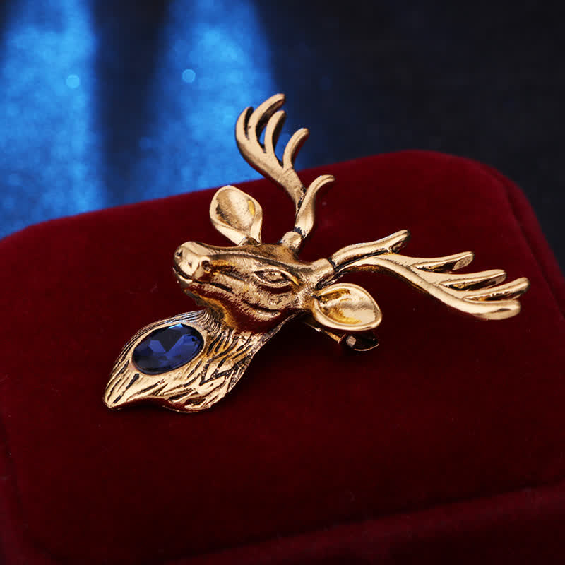 Broche majestueuse en forme de cerf bleu pour homme