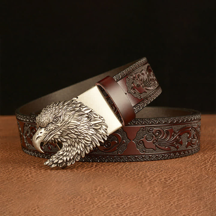 Ceinture en cuir à tête d'aigle tridimensionnelle pour homme