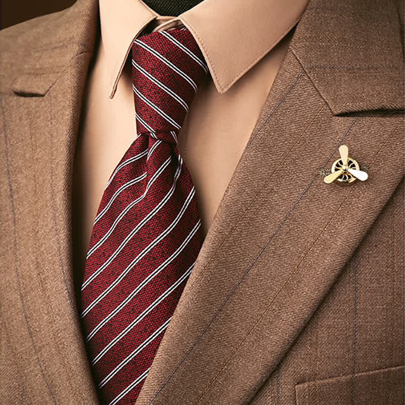 Cravate à fines rayures rouge foncé et blanc pour homme - Rouge foncé - image 0