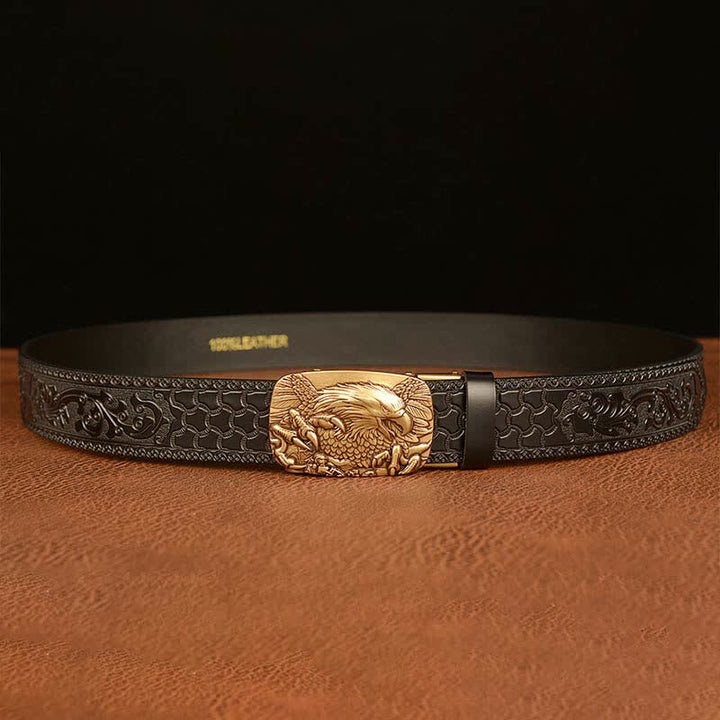 Ceinture en cuir véritable avec boucle aigle pour homme
