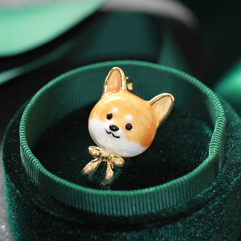 Broche unisexe en émail représentant un chien Shiba Inu
