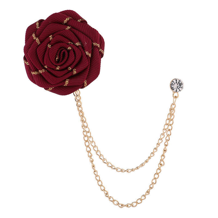 Charmante broche à chaîne en forme de rose florale pour homme