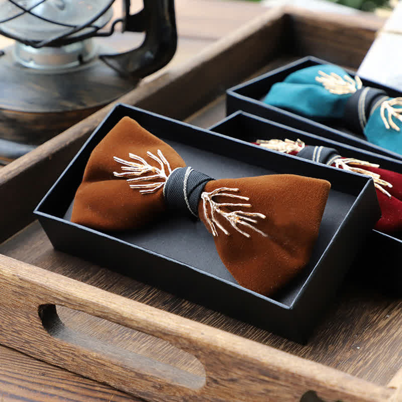 Nœud papillon en velours doré aristocratique pour homme