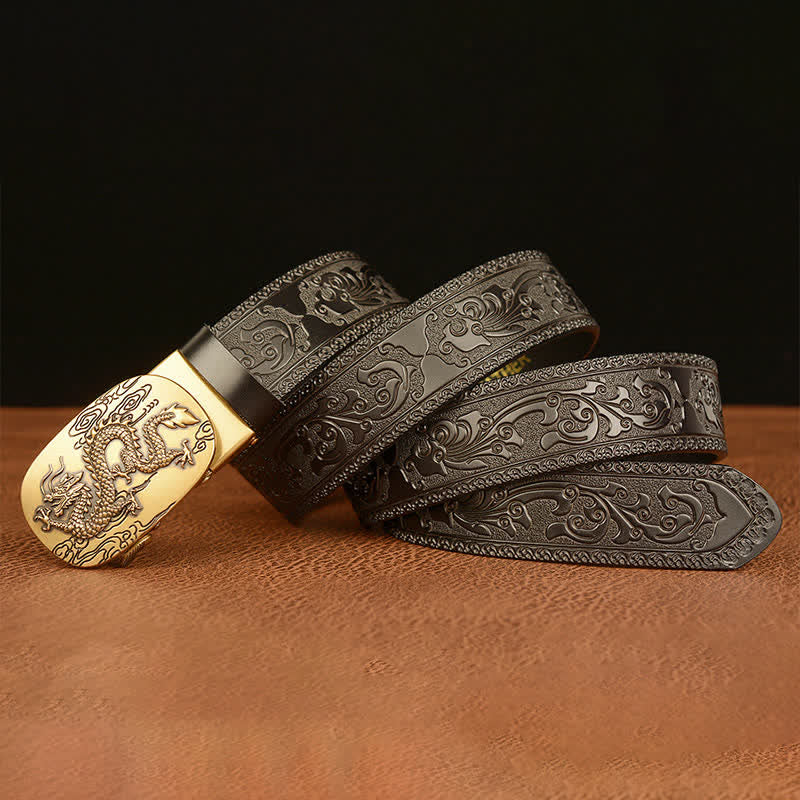 Ceinture en cuir pour homme avec dragon planant dans le ciel