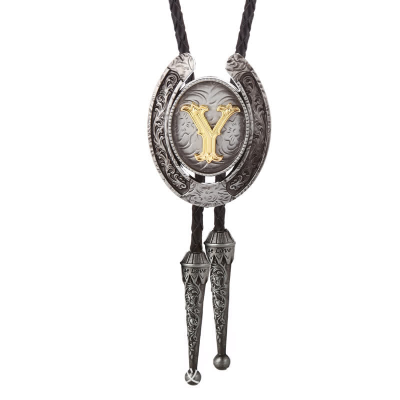 Cravate Bolo moderne avec initiales de A à Z en forme de fer à cheval de style occidental - Argent - Y - image 55