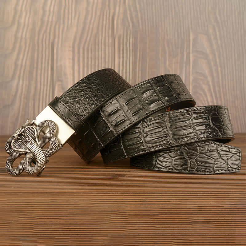 Ceinture en cuir à motif alligator cobra bouclé pour homme