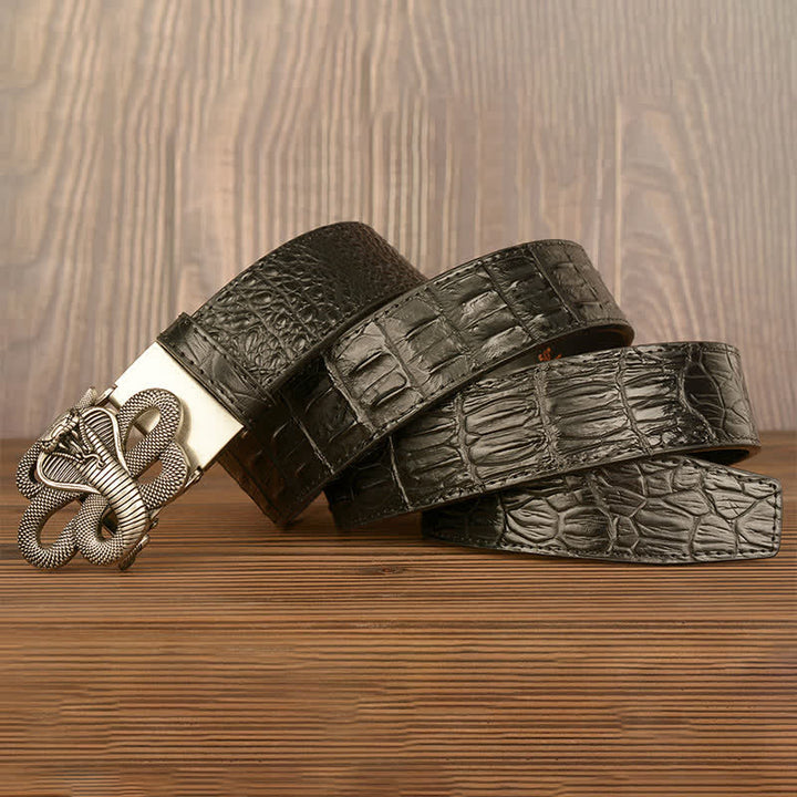 Ceinture en cuir à motif alligator cobra bouclé pour homme