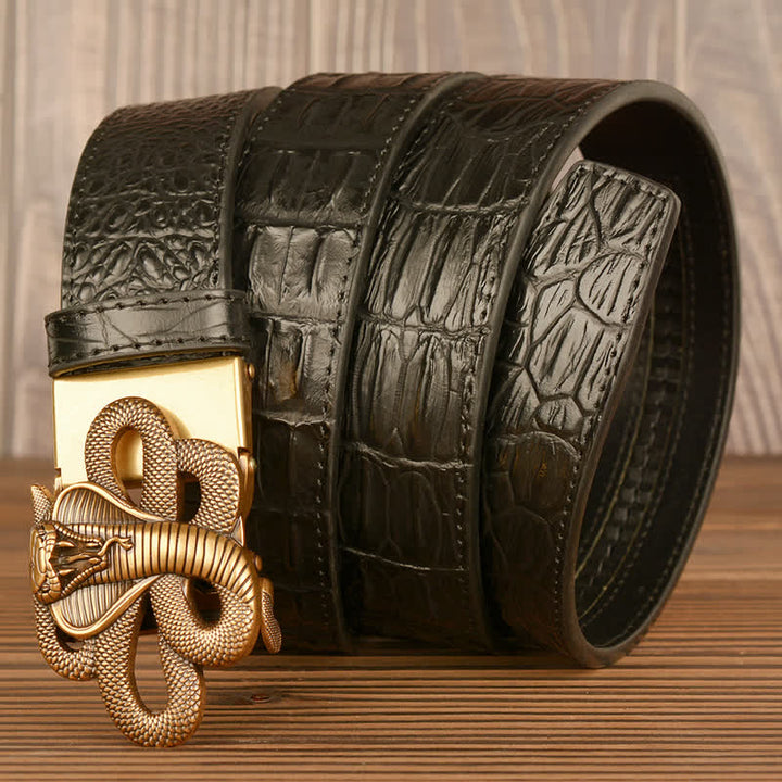 Ceinture en cuir à motif alligator cobra bouclé pour homme