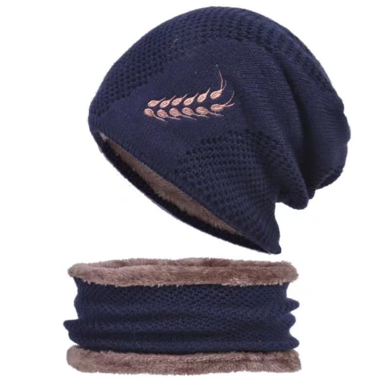 Lot de 2 bonnets et cache-cou brodés en blé