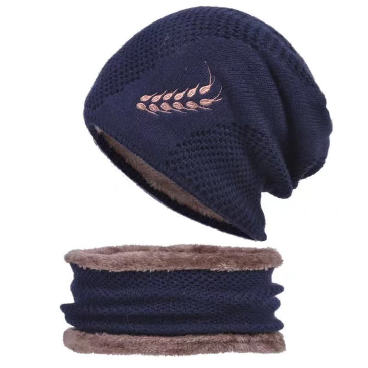 Lot de 2 bonnets et cache-cou brodés en blé