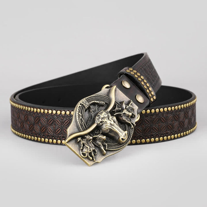 Ceinture en cuir de taureau longhorn vintage pour homme