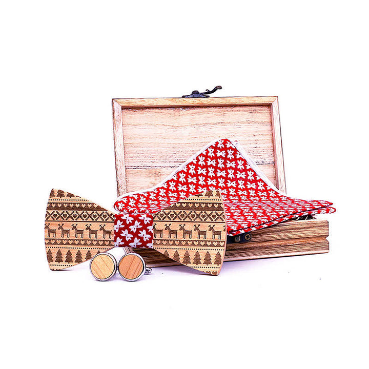Lot de 3 nœuds papillon en bois à motif de Noël pour homme