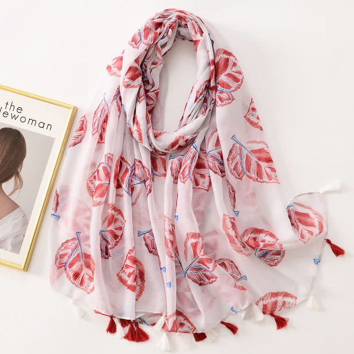 Écharpe fine à pompon et motif papillons floraux pour femme