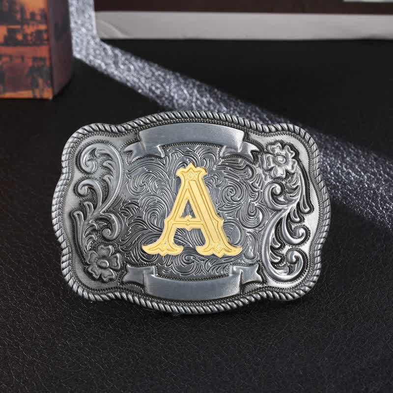 Ceinture en cuir à boucle carrée rétro pour homme avec initiales - A - Sans ceinture - image 1