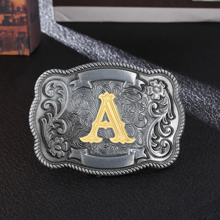 Ceinture en cuir à boucle carrée rétro pour homme avec initiales - A - Sans ceinture - image 1