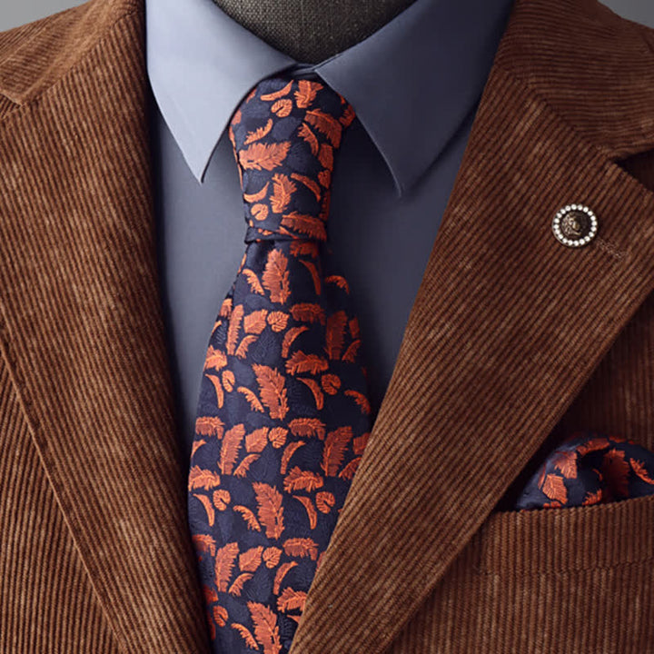 Cravate pour homme à imprimé plumes orange et bleu marine - Orange et bleu marine - image 0