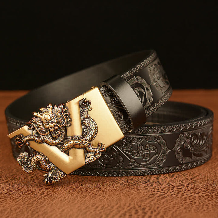 Ceinture en cuir avec motif dragon en relief et lettre V pour homme