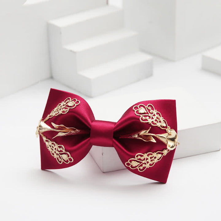 Nœud papillon pour homme à motif de lys calla à fleurs dorées