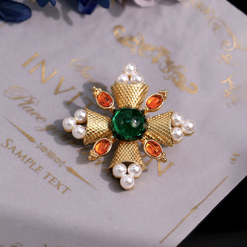 Broche en perles pour femme avec croix baroque impératrice