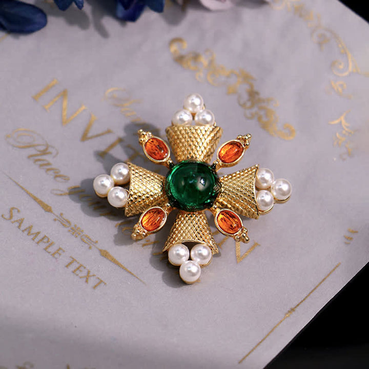Broche en perles pour femme avec croix baroque impératrice