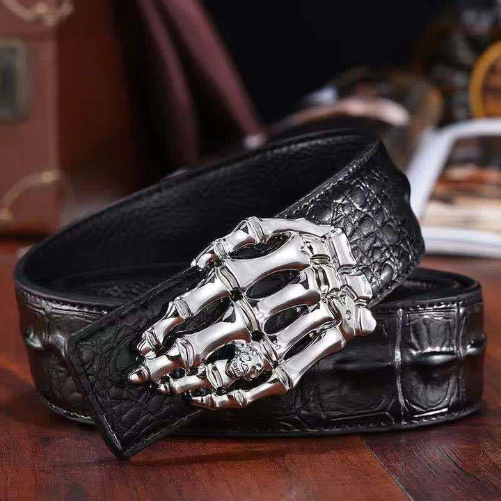 Ceinture en cuir pour homme, motif crocodile, tête de mort et os