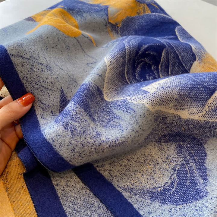 Écharpe épaisse à motif de peinture à l'huile pour femme avec magnifique scène